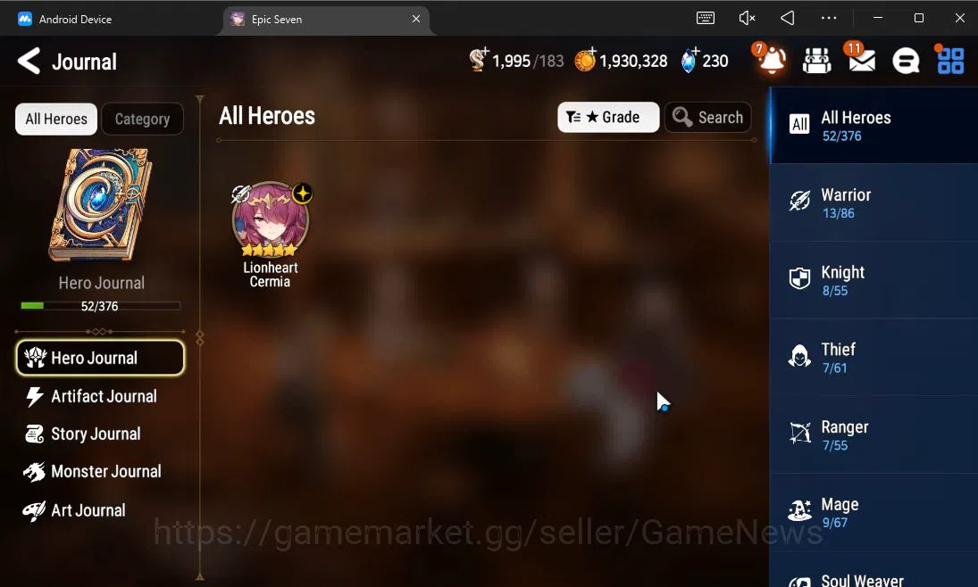 Epic Seven Accounts Starter GLOBAL UnVerif|Starter|1 ML (LionHeart Cermia)+Lilias,Landy,Lidica,Etc|Poh ON|1,9K Energy+1,2K 5