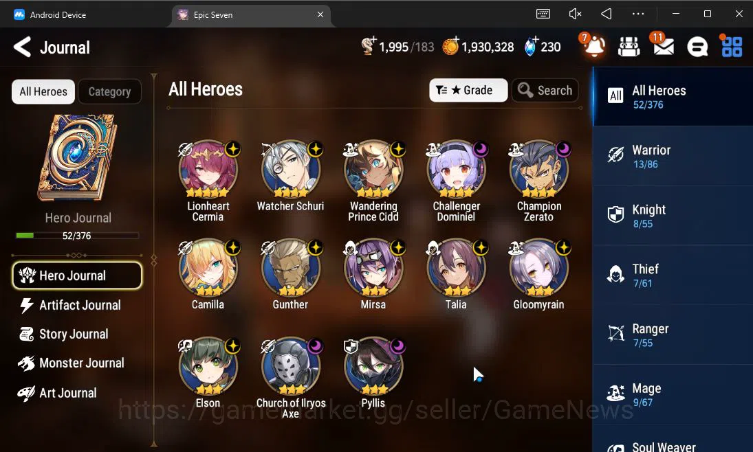 Epic Seven Accounts Starter GLOBAL UnVerif|Starter|1 ML (LionHeart Cermia)+Lilias,Landy,Lidica,Etc|Poh ON|1,9K Energy+1,2K 6