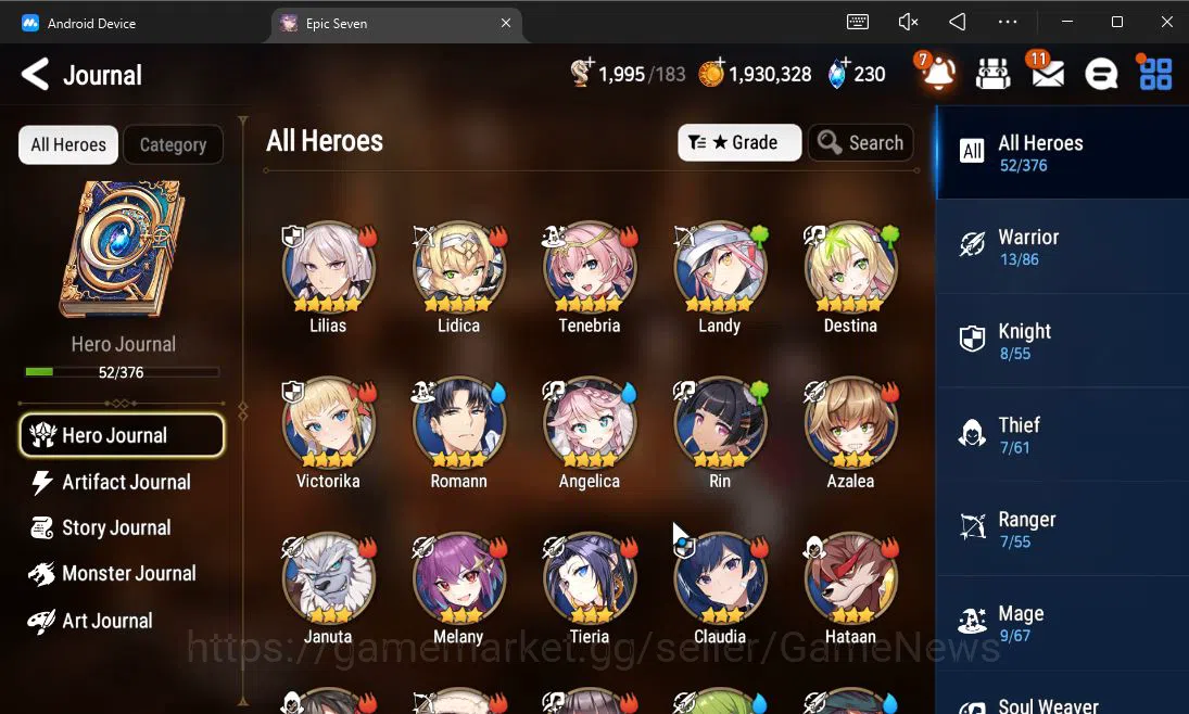 Epic Seven Accounts Starter GLOBAL UnVerif|Starter|1 ML (LionHeart Cermia)+Lilias,Landy,Lidica,Etc|Poh ON|1,9K Energy+1,2K 8