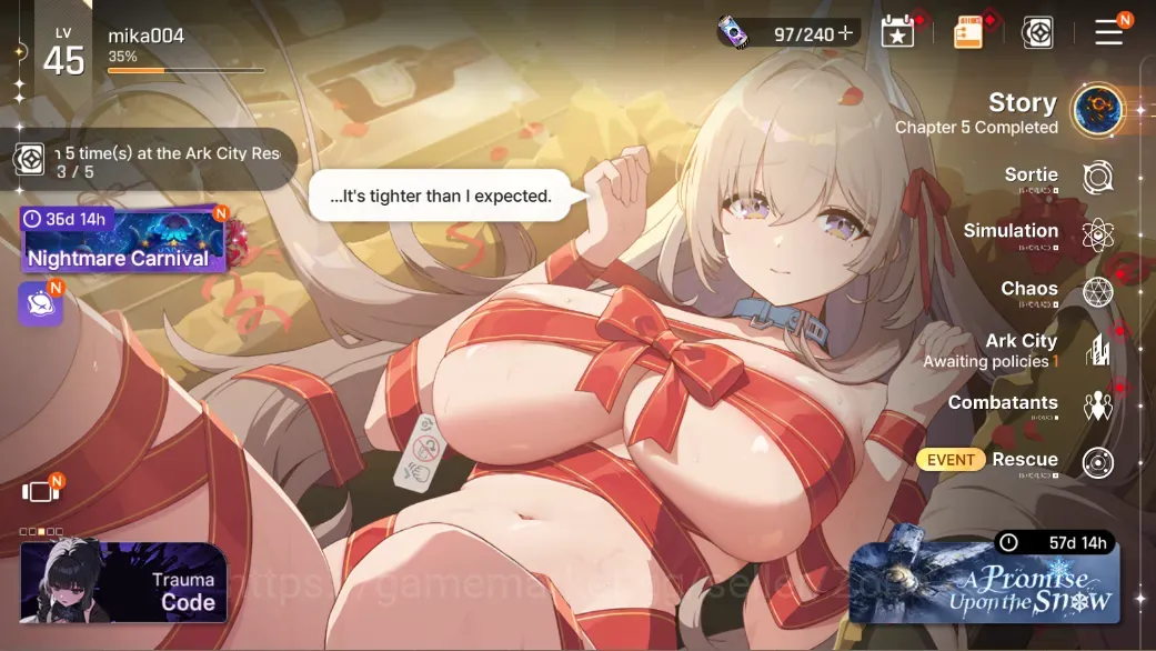 Chaos Zero Nightmare Accounts GLOBAL|Lv 45|2 Limits|6 SSR (Rossweisse+Sig+EGO2,Tiphera, Mei Lin,Renoa,Hilde,Luke|Check 1