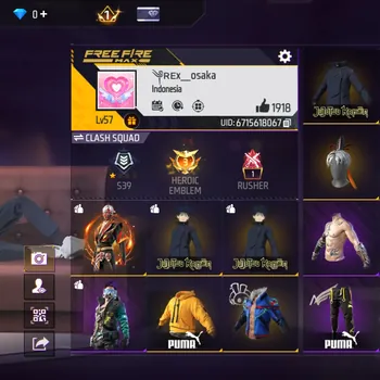 Free Fire Accounts BUNDLE JEJUTSU KAISEN - KATANA KEREN LOBY - KAKASHI PUTIH - EMOT DUDUK JEJUTSU KAISEN - CELANA PUMA
