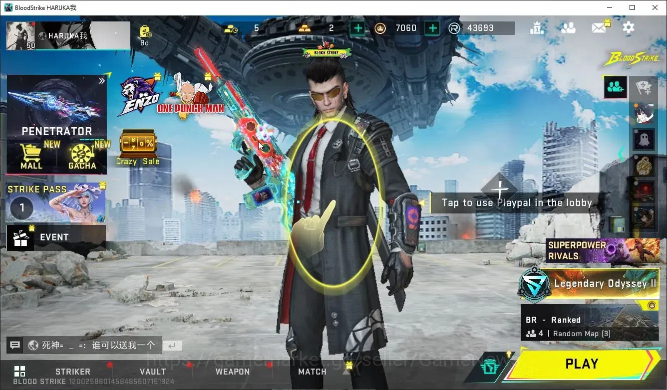 Blood Strike Accounts Collab Skin ASIA|MELEE SCYTHE-harvester+Collab TokRev Jack|12 1