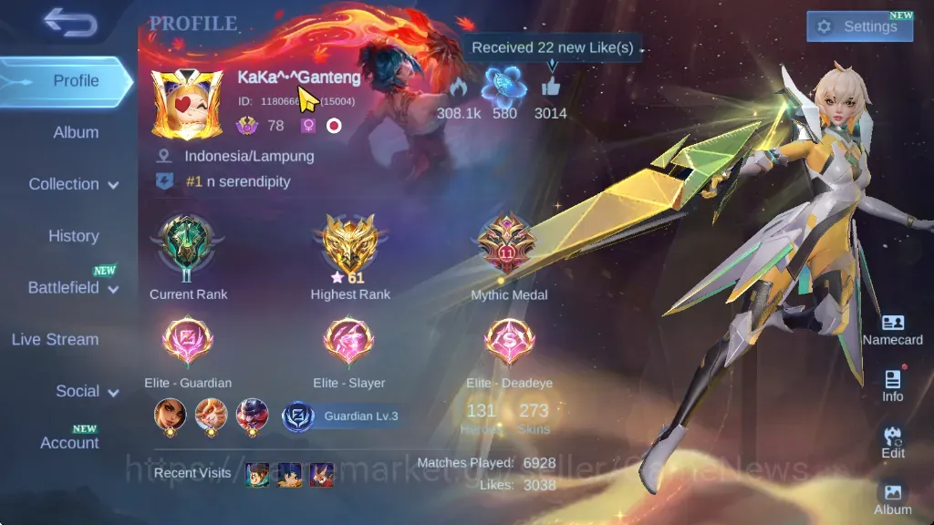Mobile Legends: Bang Bang Accounts Collector Hero 131|Skin 273|Ex Glory 61|Beatrix PRIME,Karina 1