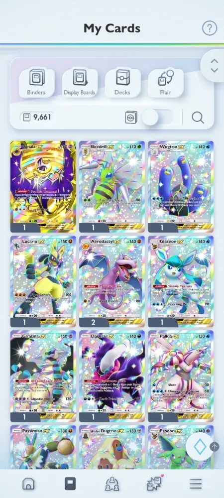 Pokémon TCG Pocket Accounts High-Level EN|9,6k Cards|187+ EX|1 Crown (Lunala) 45 Shiny|Mega Deck 1
