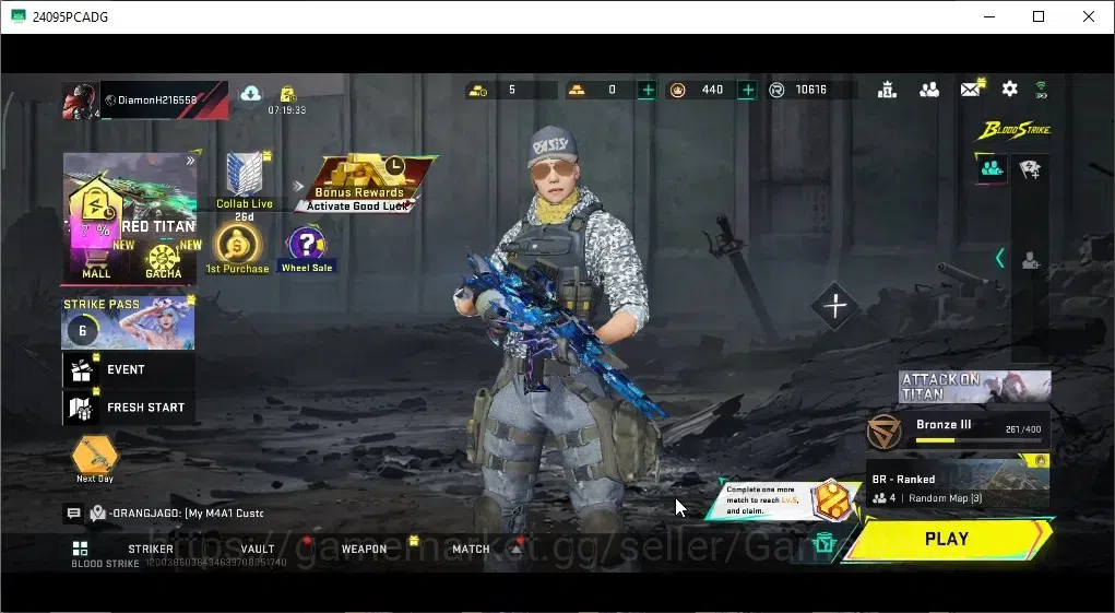 Blood Strike Accounts Starter ASIA|Starter|Eternal Galil |1 Legendary (AR97) |1 Collab OPM Parachute |Log Netease|Take 1