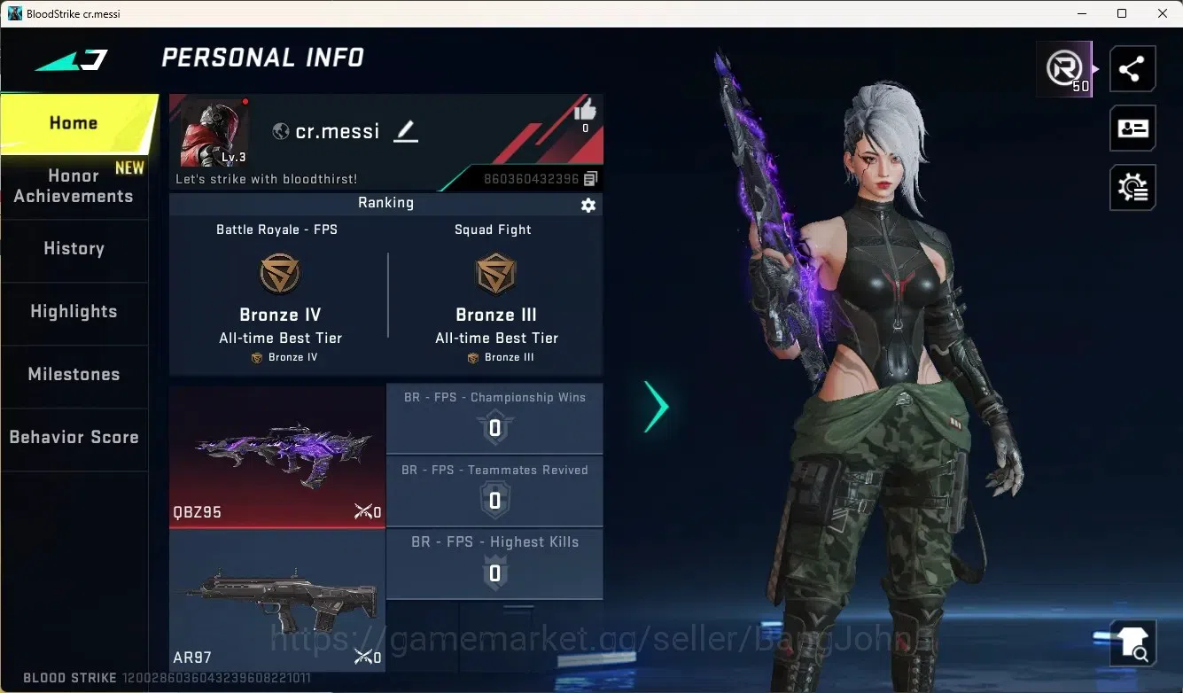 Blood Strike Accounts Rare Skin ASIA|Eternal Gun: QBZ95 - Whsiper|1 Legendary Gun:M4A1-Venom|Ultra Ethan Raid-Mask|Check SS 1