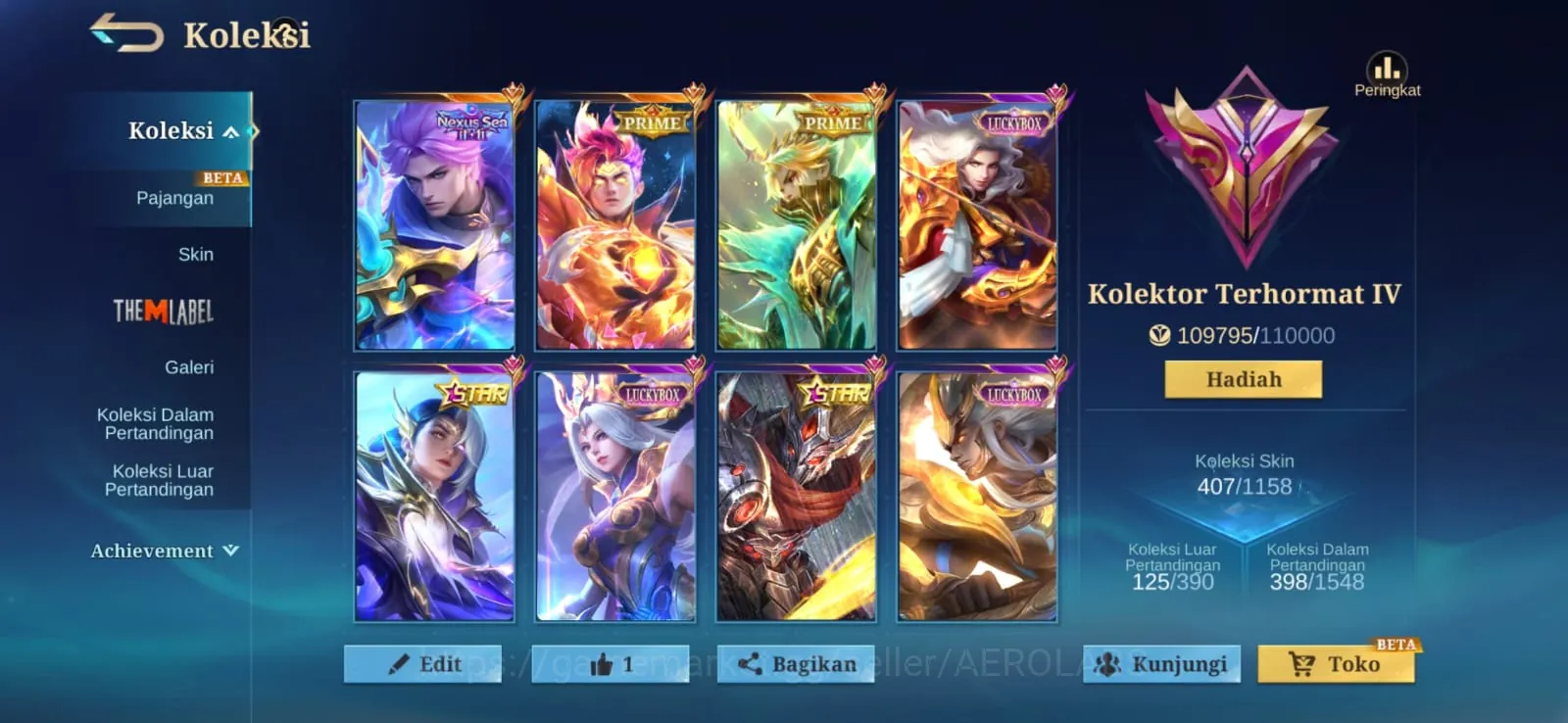 Mobile Legends: Bang Bang Accounts Collector A755|407SkinGrangerClaude Prime|Skin Collab:Nolan Nexus|Skin 1