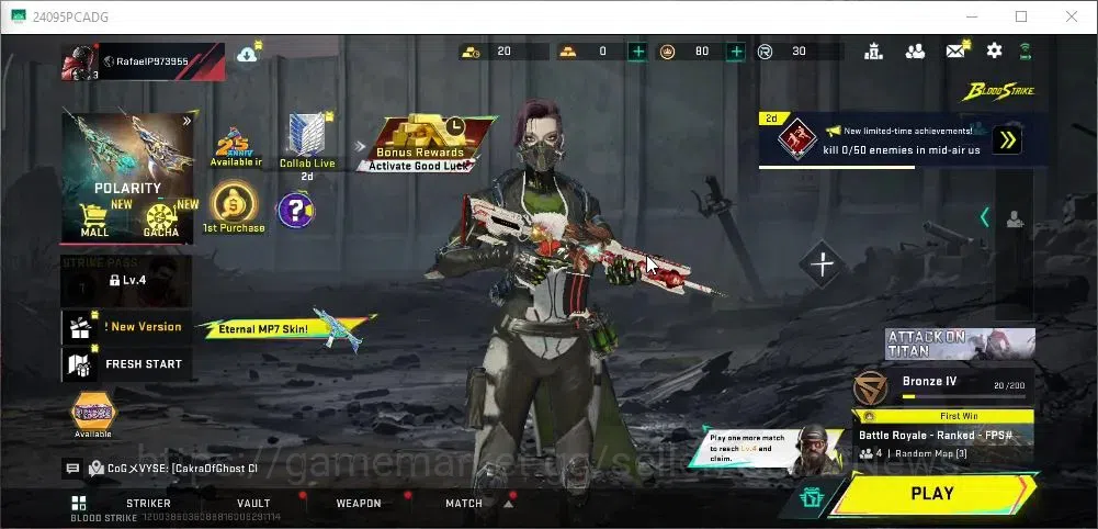 Blood Strike Accounts Starter ASIA|ETERNAL Galil Noxdra Lv 2|Collab AOT M4A1 Battle of Faith|Fresh Starter Lv 3|Log 1