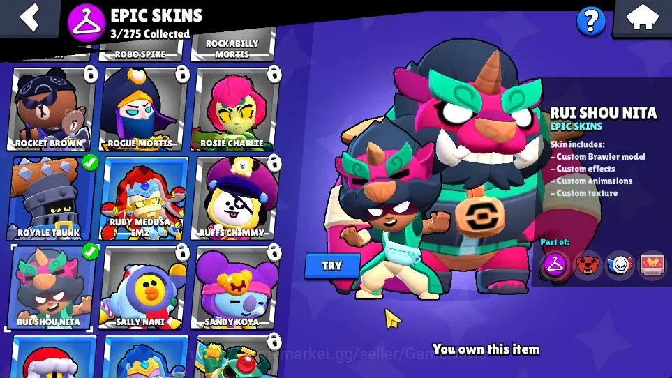 Brawl Stars Accounts 1009 Trophy|15K Bling|19 Brawlers 3 Max Lvl [Shelly,Poco,Mina]|1 Legend Skins (Tusked Nita) 3 Epic|CN 10