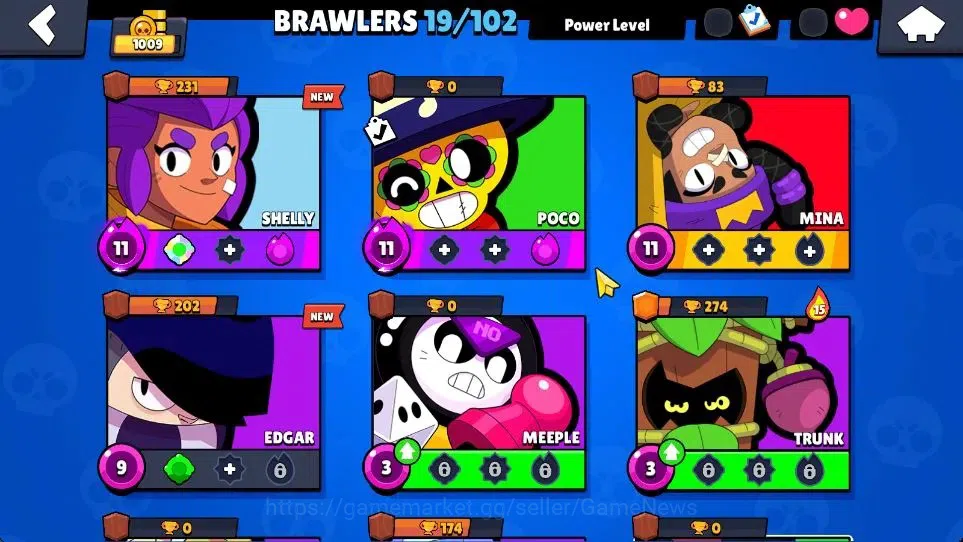 Brawl Stars Accounts 1009 Trophy|15K Bling|19 Brawlers 3 Max Lvl [Shelly,Poco,Mina]|1 Legend Skins (Tusked Nita) 3 Epic|CN 5