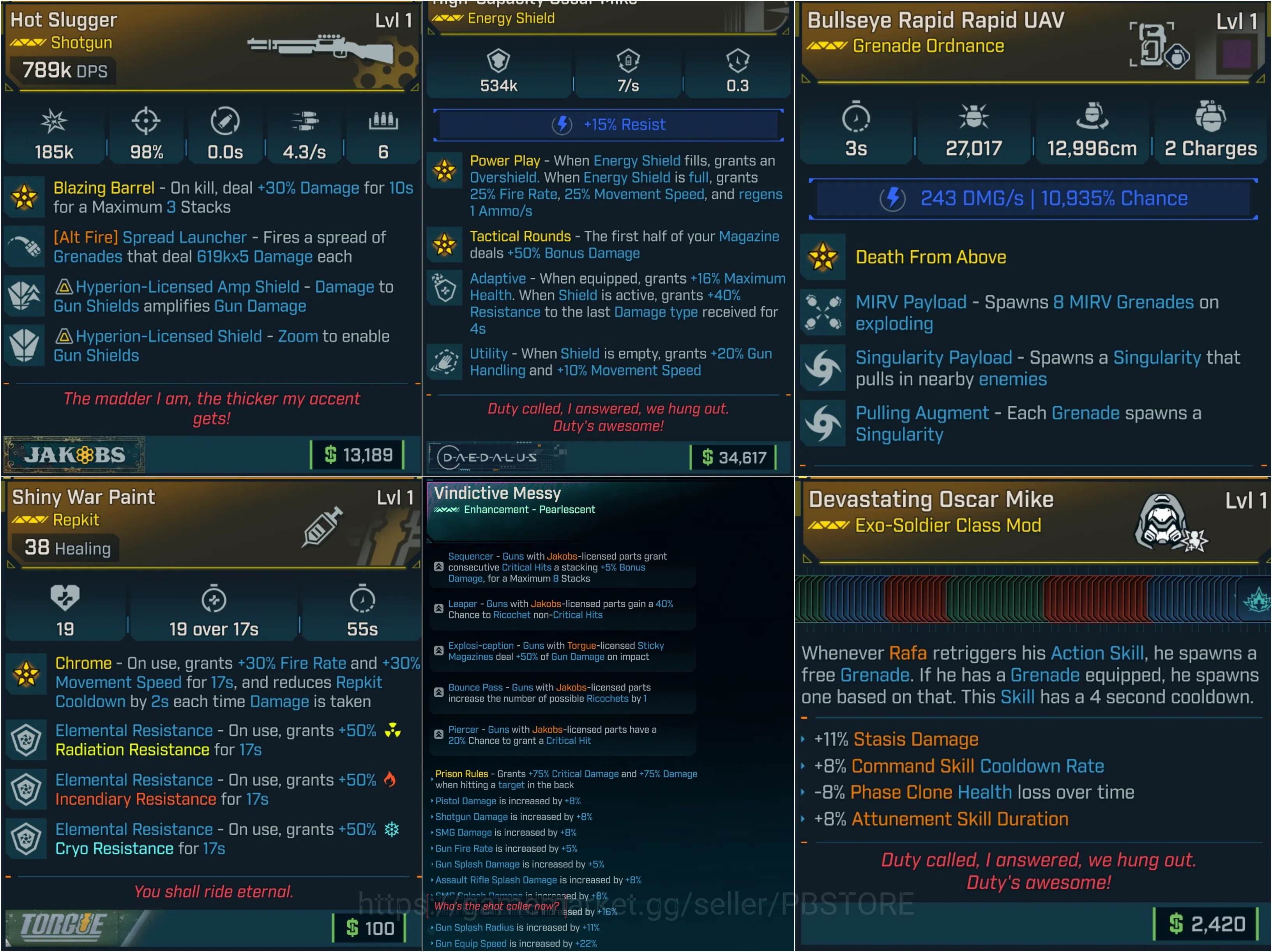 Borderlands 4 Items LVL1 EXO-SOLDIER LEVELING PACK (RAFA CLASS MOD MAX ALL SKILLS + 534K SHIELD + AOE GRENADE + REPKIT 1