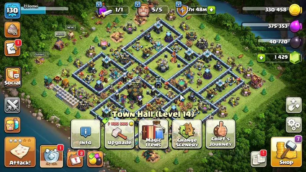 Clash of Clans Accounts High-End LV 130|TH 13-BH 9|HH 8|Limited Skin|BK 64,AQ 70,GW 44,MP 48,RC 28|BM14\BC 17|1429 Gems|CN 1