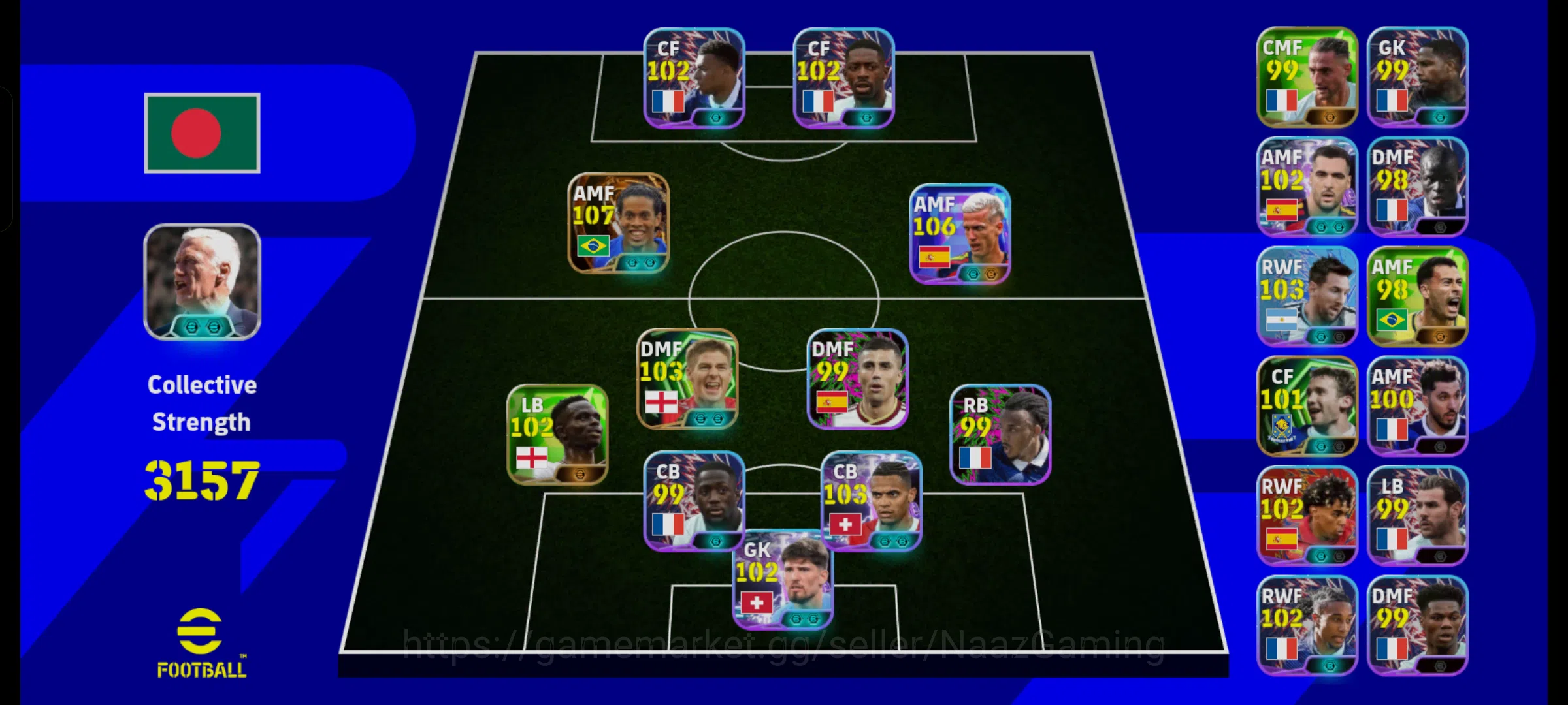 eFootball Accounts Mid-Tier Ronaldinho 107 I Olmo 106 I France Pack I Saka 102 I Lamin 103 I Messi 103 I Only Konami linked 1