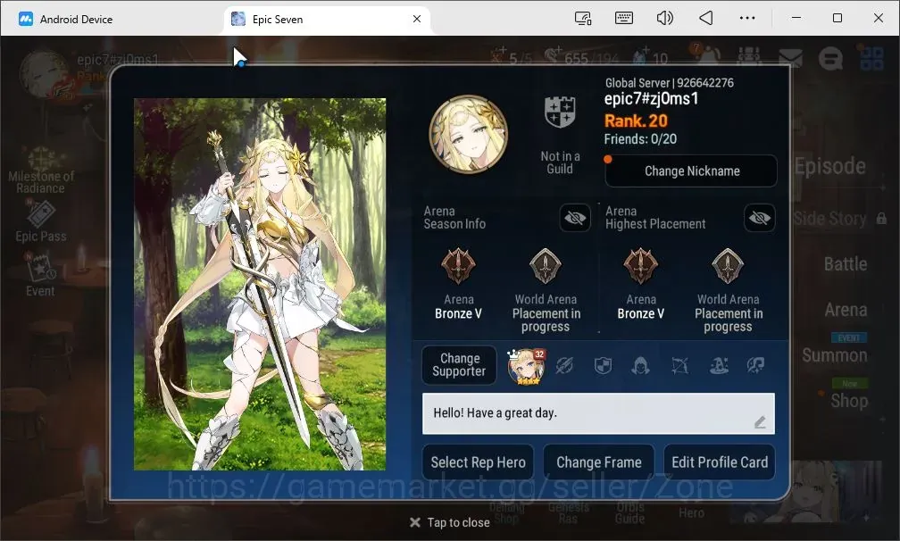Epic Seven Accounts Starter Global|Starter|3 ML(MSIseria,SSVivian,Arb.Vildred)|PoH+Bless ON||Theater freshStigma 1