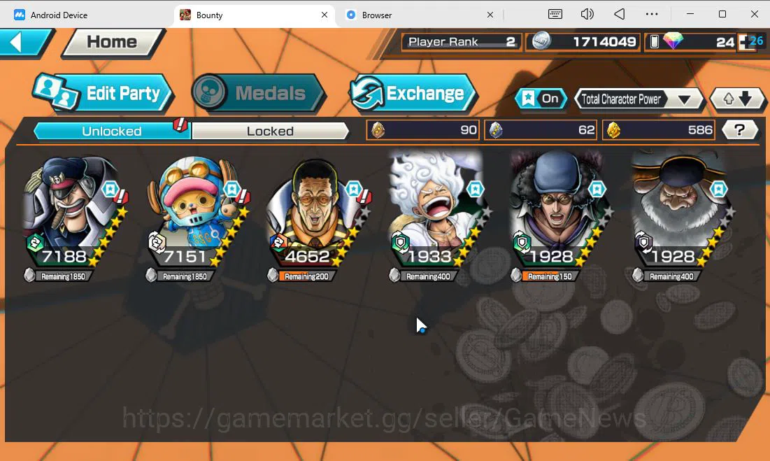 One Piece Bounty Rush Accounts Global|4 EX|Ama no Borsalino,BP Kuzan,G5 Monkey D  image 4