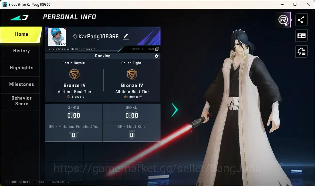 Blood Strike Accounts Others ASIA | 1 Ultra Melee: Lightblade-Dark Force|1 BLEACH Striker|4 Legendary Gun|1 Epic Name 1