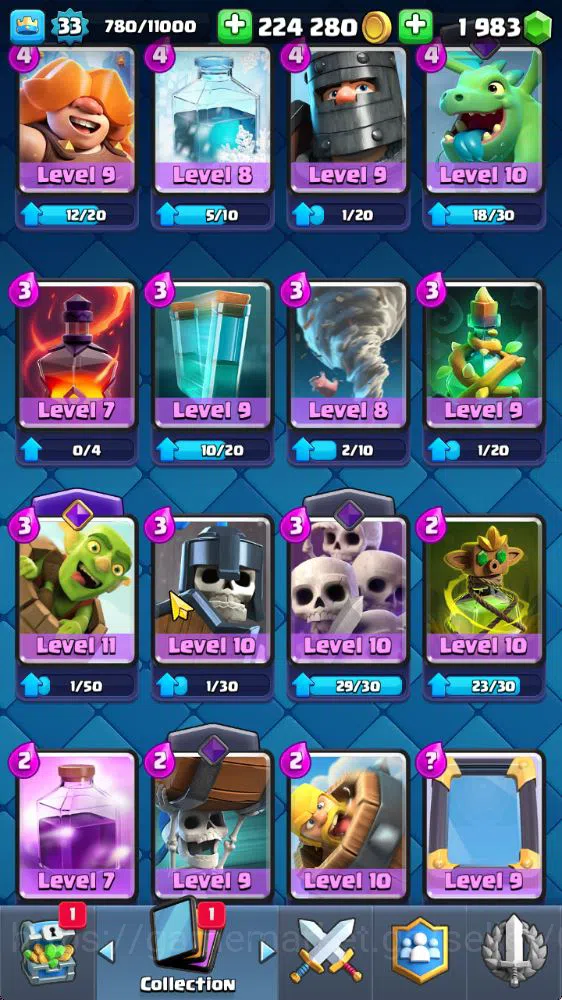 Clash Royale Accounts Midgame Lvl 33|Trophy 6006|1983 Gems|KTL 11|Limited Skin|Card 111|9 EVO 2 Champ 17 Legendary 33 Epic 16