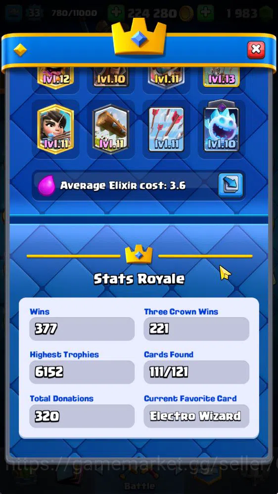 Clash Royale Accounts Midgame Lvl 33|Trophy 6006|1983 Gems|KTL 11|Limited Skin|Card 111|9 EVO 2 Champ 17 Legendary 33 Epic 3