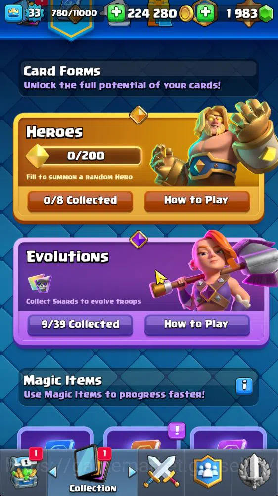 Clash Royale Accounts Midgame Lvl 33|Trophy 6006|1983 Gems|KTL 11|Limited Skin|Card 111|9 EVO 2 Champ 17 Legendary 33 Epic 5