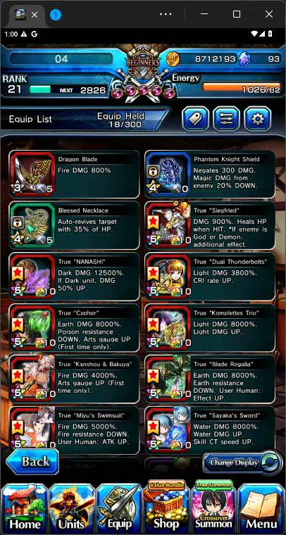 Grand Summoners Accounts Others GLOBAL|8 Ascend|Rank 21 |, Summer Miyu TW, Chloe, Houka Inumuta, Uzu Sanageyama, Sayaka 7