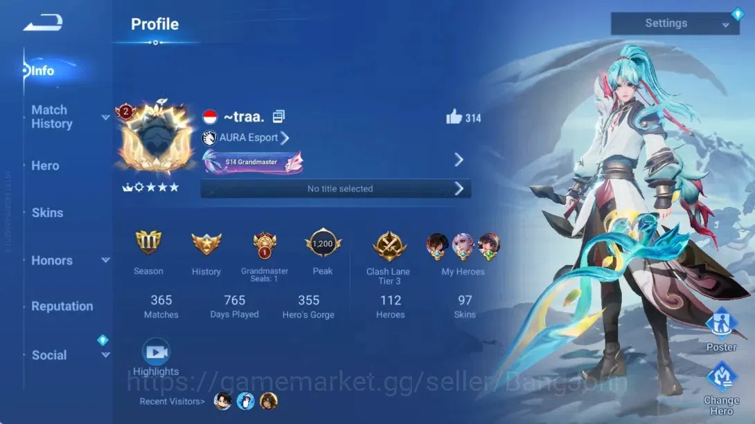 Honor of Kings Accounts Rare Skin Global|112H 97S|3 Legend: Dian Wei,Musashi,Allain|LNY24 Da Qiao|3 HonorPas Skin|16 Epic 1