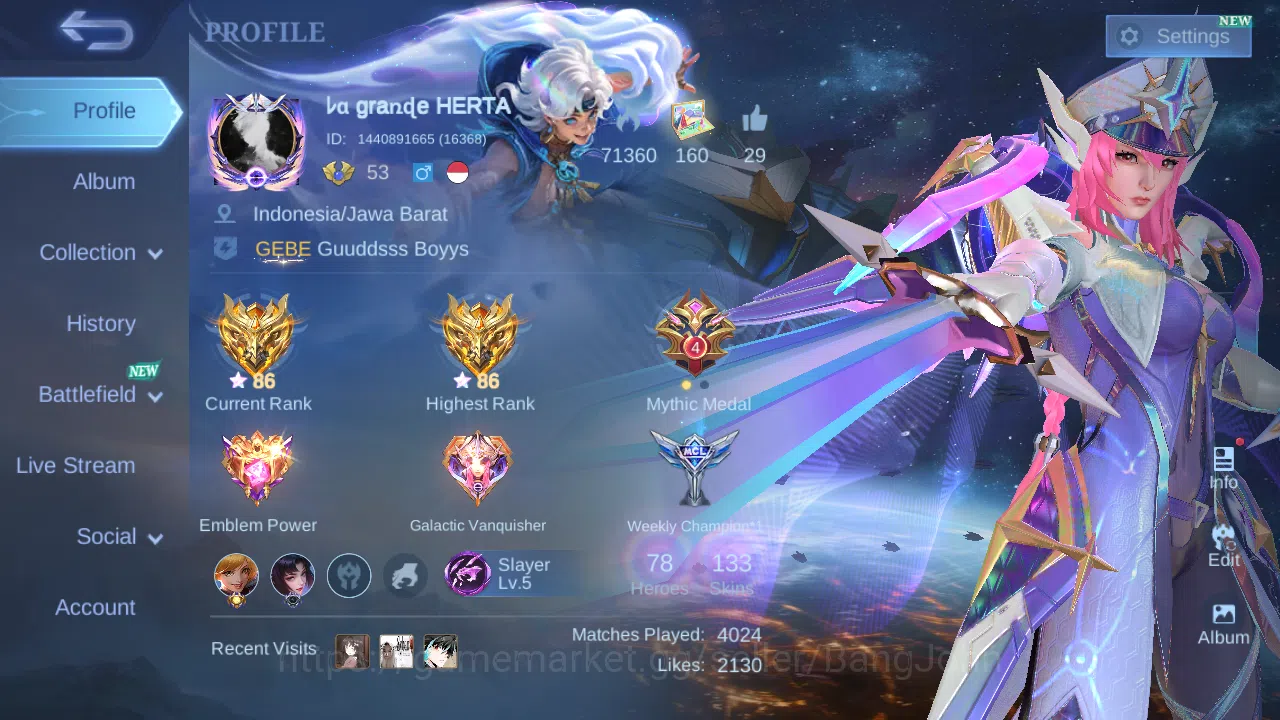 Mobile Legends: Bang Bang Accounts Hero 78 | Skin 133 | GLORY | Legend Freya | Zodiac image 1