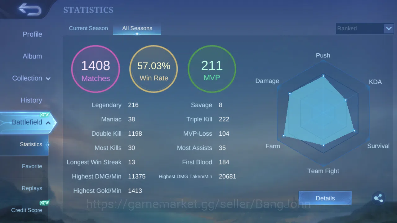 Mobile Legends: Bang Bang Accounts Hero 78 | Skin 133 | GLORY | Legend Freya | Zodiac image 2