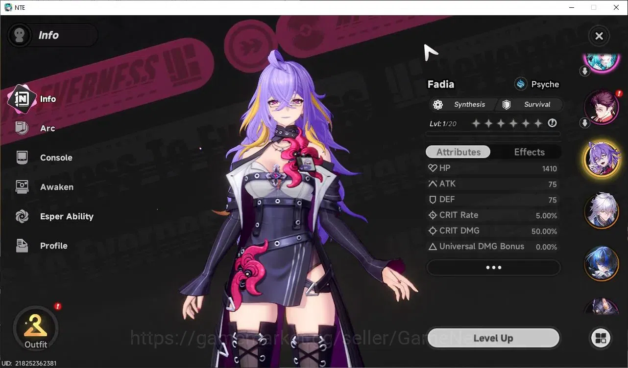 Neverness to Everness Accounts Global EU|HL 3| 3 SSR Baicang, Daffodill, Fadia |6 SR|1 S Arc|Underboss Glider|Male MC|Log 3