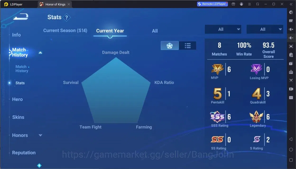 Honor of Kings Accounts Global | 69H 20S | 1 LEGEND skin, 3 EPIC skins, 1  image 2