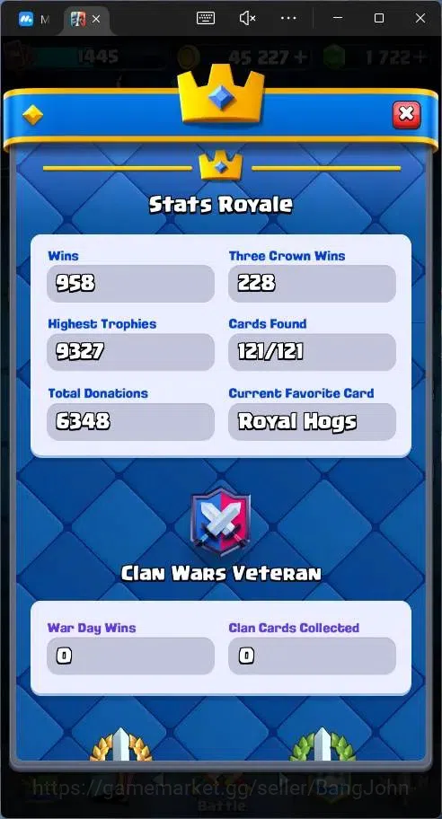 Clash Royale Accounts Global |CL 1445|KTL 14|Trophy 9324|121 Cards|1 Lv1 image 5