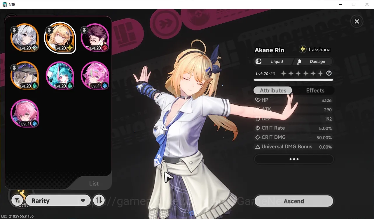 Neverness to Everness Accounts Global ASIA|HL 8|2 S-Class 1 Limited| Akane Rin + Day Adrift Glider | Jiuyuan |Female MC|Log 1
