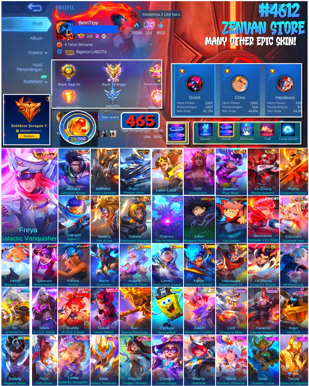 Mobile Legends: Bang Bang Accounts #4612 465 Skins | Alucard Obsidian Blade (LEGEND) | Freya Galactic Vanquisher (LEGEND 1