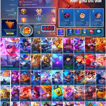 Mobile Legends: Bang Bang Accounts #4612 465 Skins | Alucard Obsidian Blade (LEGEND) | Freya Galactic Vanquisher (LEGEND