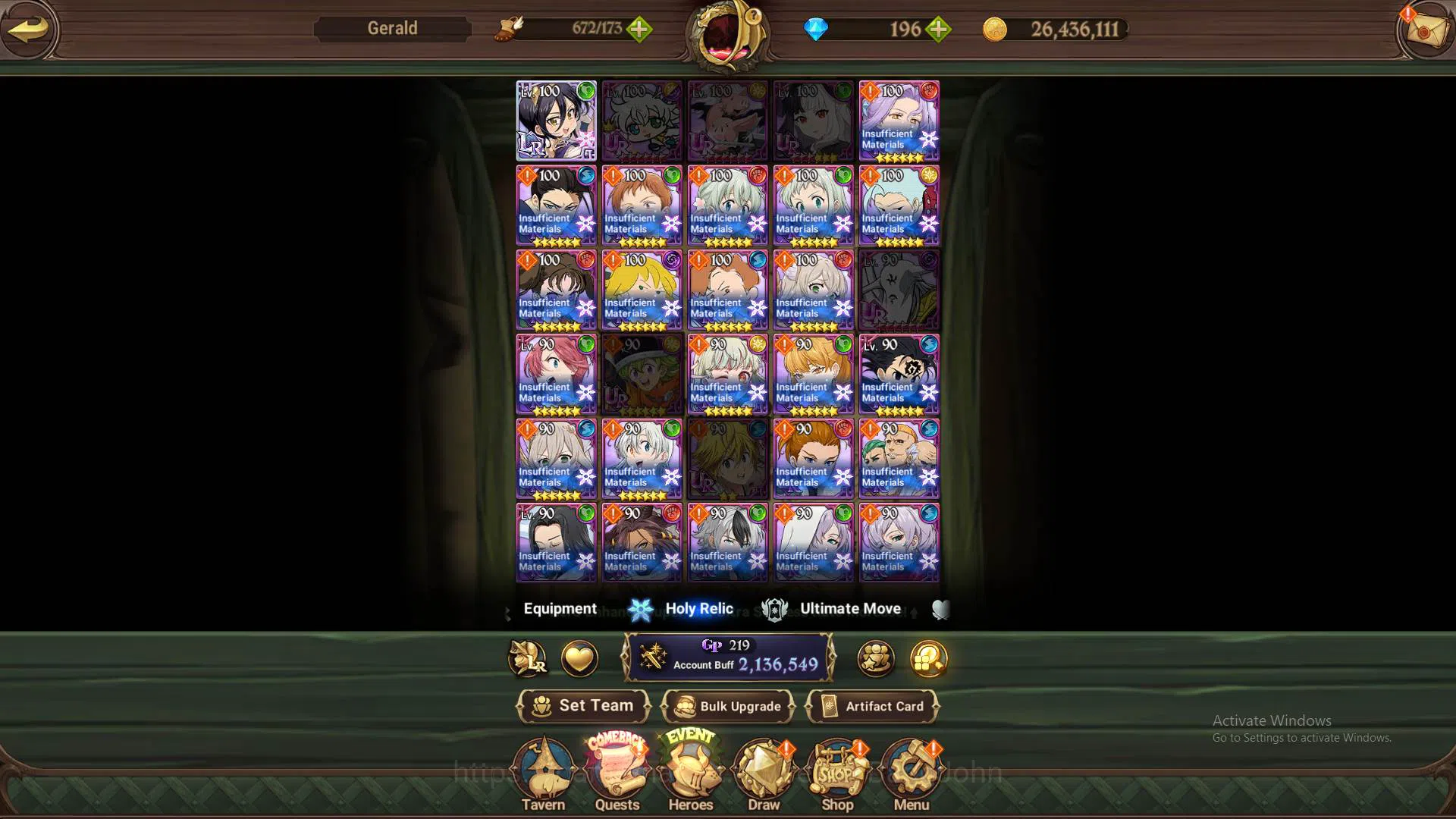 The Seven Deadly Sins: Grand Cross Accounts Others GLOBAL|2.1M CC|1LR Merlin4/6|DM 196+LS 60|8 UR 10