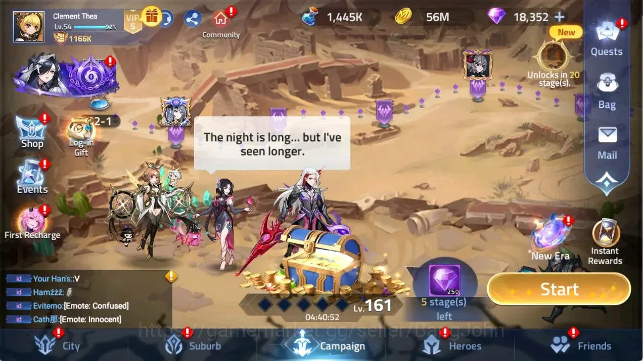 Mobile Legends: Adventure Accounts 70685 | L54 | 1166K POWER | CAMP 31-45 | VIP 5 | 1 UR Heartcore Angela | 1 Awakened 8