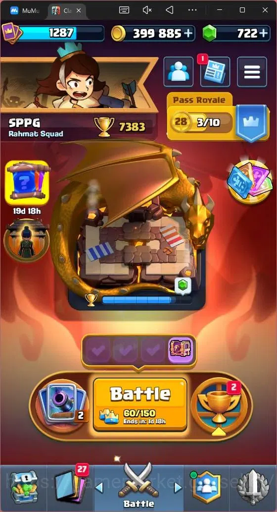 Clash Royale Accounts High-End Global |CL 1287|KTL 13|Trophy 7383|120 Cards|6 Champ|4 Hero|9 Evo|Arena 19|399K Gold|722 1