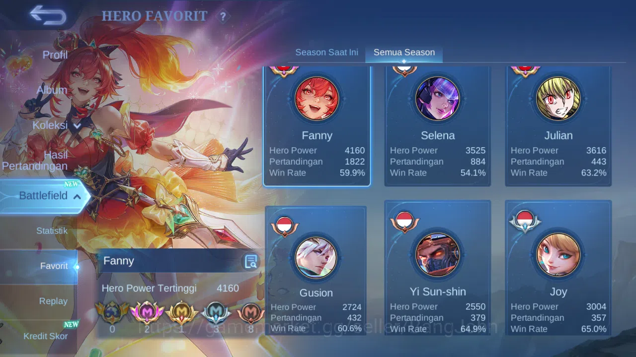 Mobile Legends: Bang Bang Accounts Others Hero 131 Skin 373 | Legend Freya | HXH Julian | CC YSS | Luckybox Martis | Annual 17