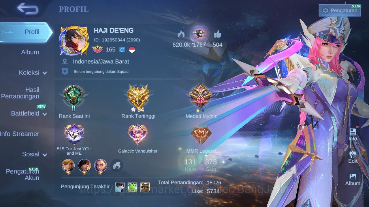 Mobile Legends: Bang Bang Accounts Others Hero 131 Skin 373 | Legend Freya | HXH Julian | CC YSS | Luckybox Martis | Annual 18
