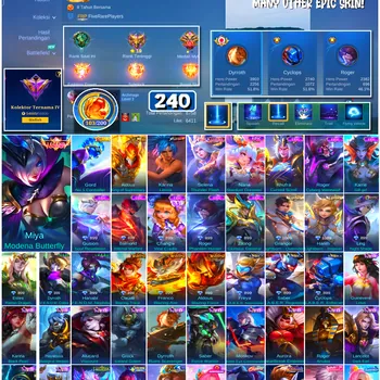 Mobile Legends: Bang Bang Accounts #4468 240 Skins | Miya Modena Butterfly (LEGEND) | Karina Leona (KOF) | Balmond Infernal