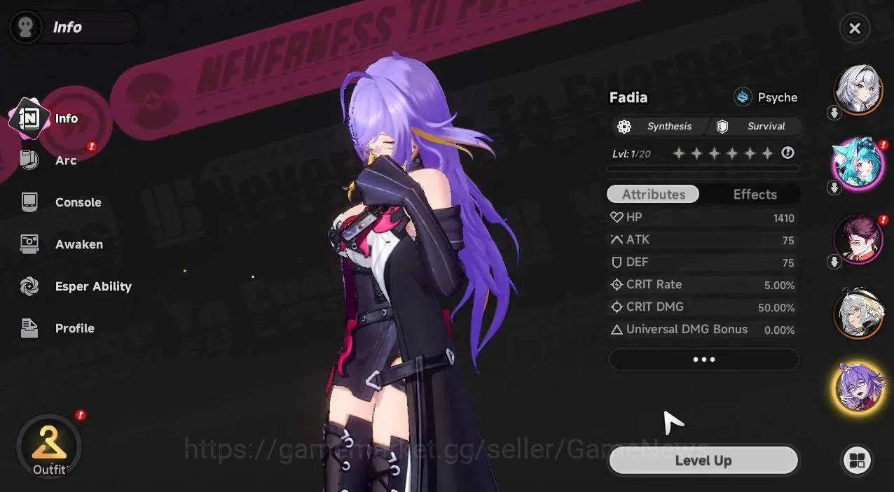 Neverness to Everness Accounts Global NA |HL 3| 4 SSR [Hotori,Hathor,Fadia,Sakiri] +1 S-Class Char Box |6 SR|Orchid 3