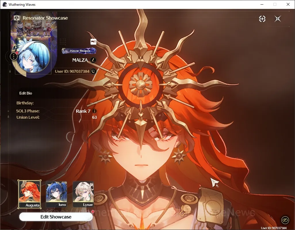 Wuthering Waves Accounts Mid-Game SEA|UL 63|6 Limited (Augusta+Sign), Aemeath,Lynae,Mornye,Iuno,Shorekeeper|DB Lv 29|Male 1