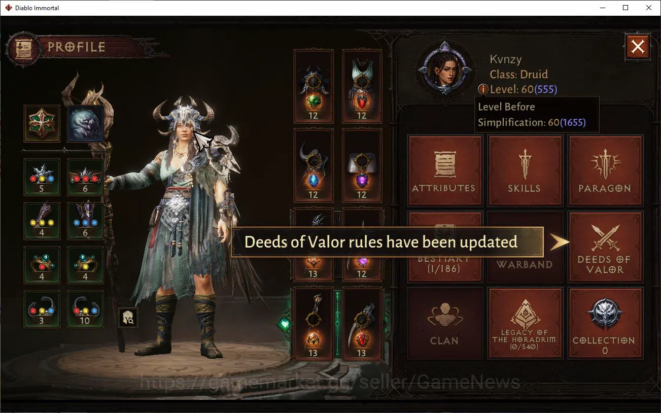 Diablo Immortal Accounts Mid-Tier SEA-Verathiel|Lv60 (555)|Druid|33K CR|Reso 420|Paragon Maledictor|Inverno I|Hellquary Lv 3