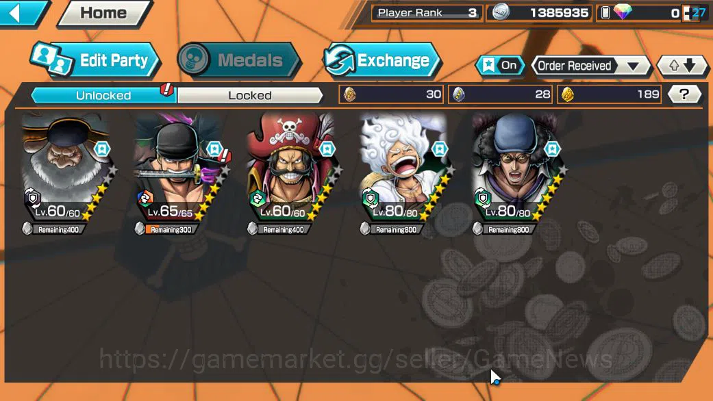 One Piece Bounty Rush Accounts Starter Global|5 EX|BP Kuzan,5 Elder St.Saturn,KOP Gol D.Roger,G5 Monkey D.Luffy,RO Roronoa 3