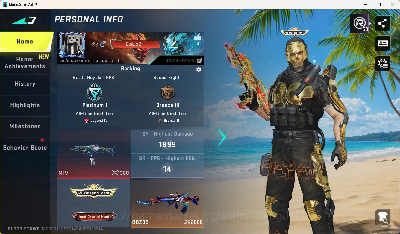 Blood Strike Accounts Others ASIA|3 Eternal Gun:Uzi-Scorpius,AK47-Overload,MP7-Tidesong|UltraMelee:ButterflyKnife|1 Limited 1