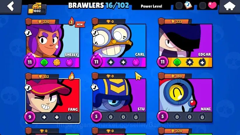 Brawl Stars Accounts 1002 Trophy|16 Brawlers 3 Max Lvl [Edgar,Carl,Shelly] Myth Fang|1 Epic Skins [Chicken Rico]|CN ON|Take 3