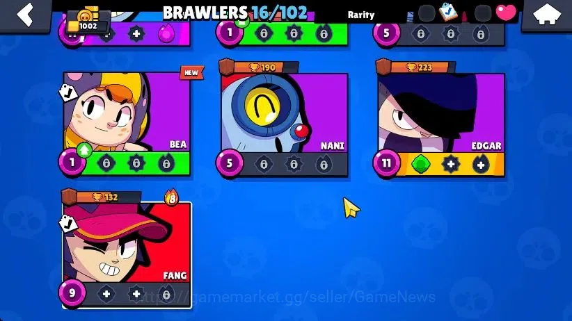 Brawl Stars Accounts 1002 Trophy|16 Brawlers 3 Max Lvl [Edgar,Carl,Shelly] Myth Fang|1 Epic Skins [Chicken Rico]|CN ON|Take 4