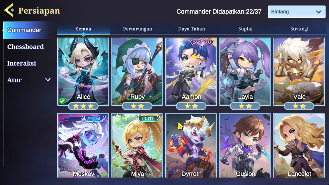 Magic Chess: Go Go Accounts High Mythic *5|22 Commander 1 Max(Alice)|9 Skin|2 Special(1 Gogopass Aamon),Moskov,6 Elite,1 9