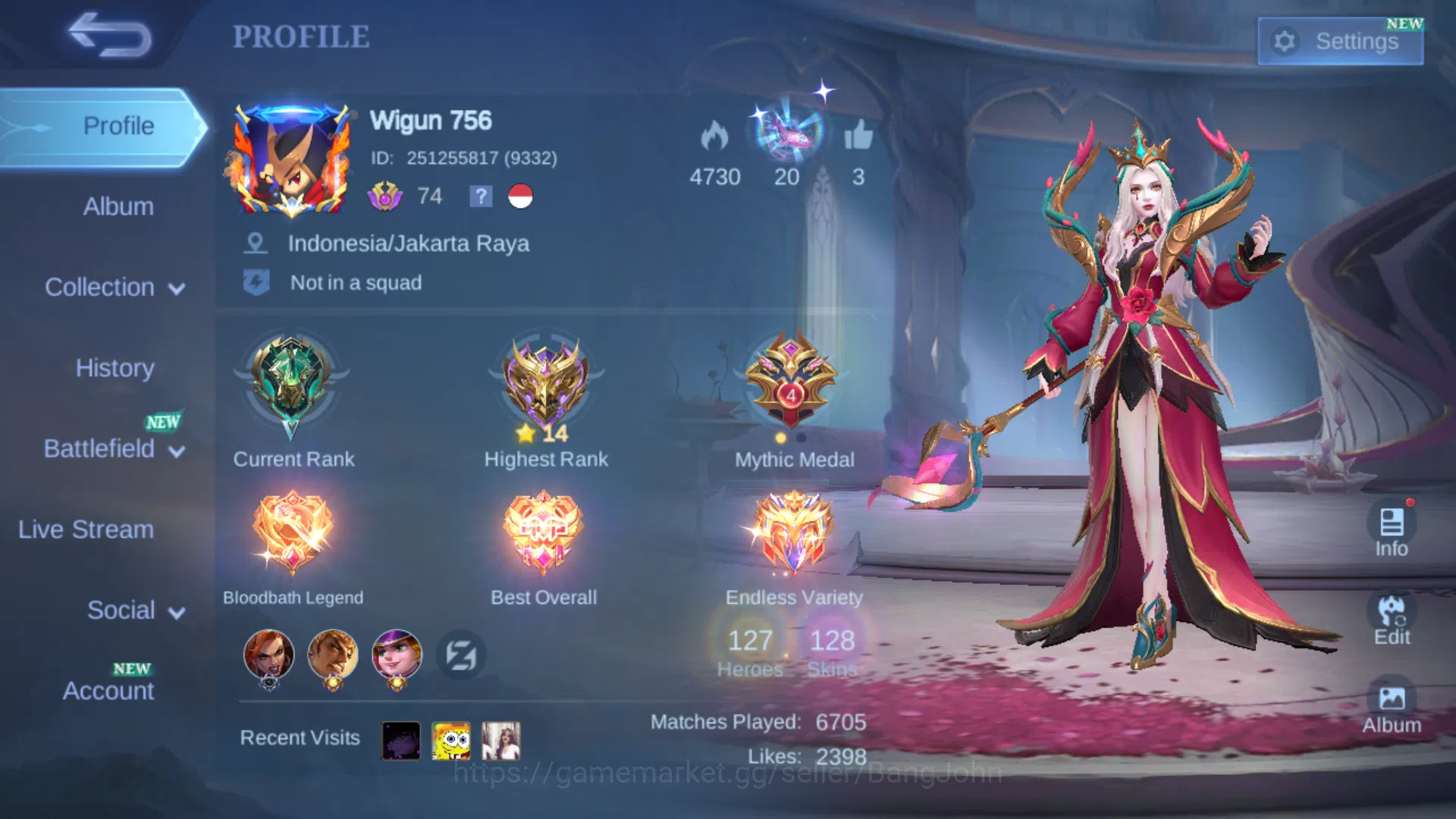 Hero 127 | Skin 128 | Emblem All Max | KOF Karina | Epic Irithel | Epic Vexana | Venom Hanabi | Epic Kagura ~ ML506B Mobile Legends: Bang Bang Others Hero 127 | Skin 128 | Emblem All Max | KOF Karina image 1