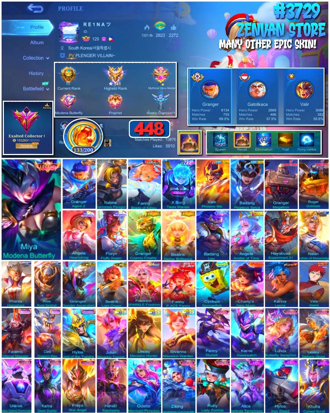 Mobile Legends: Bang Bang Accounts Collector #3729 448 Skins | Legend Miya | 2 Collectors | Aspirant Fanny | 11.11 X-Borg 1