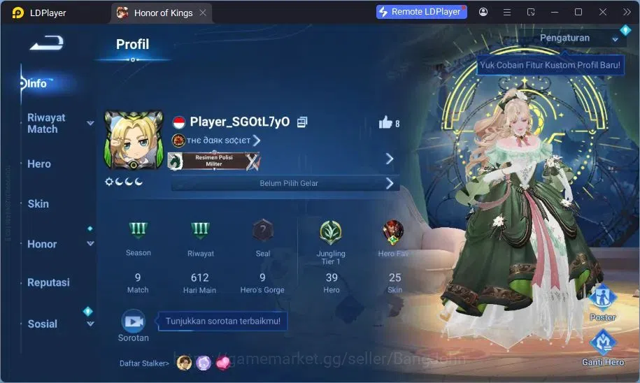 Honor of Kings Accounts Global | 39H 25S | AoT Mayene, LEGEND Lady Sun | L image 12